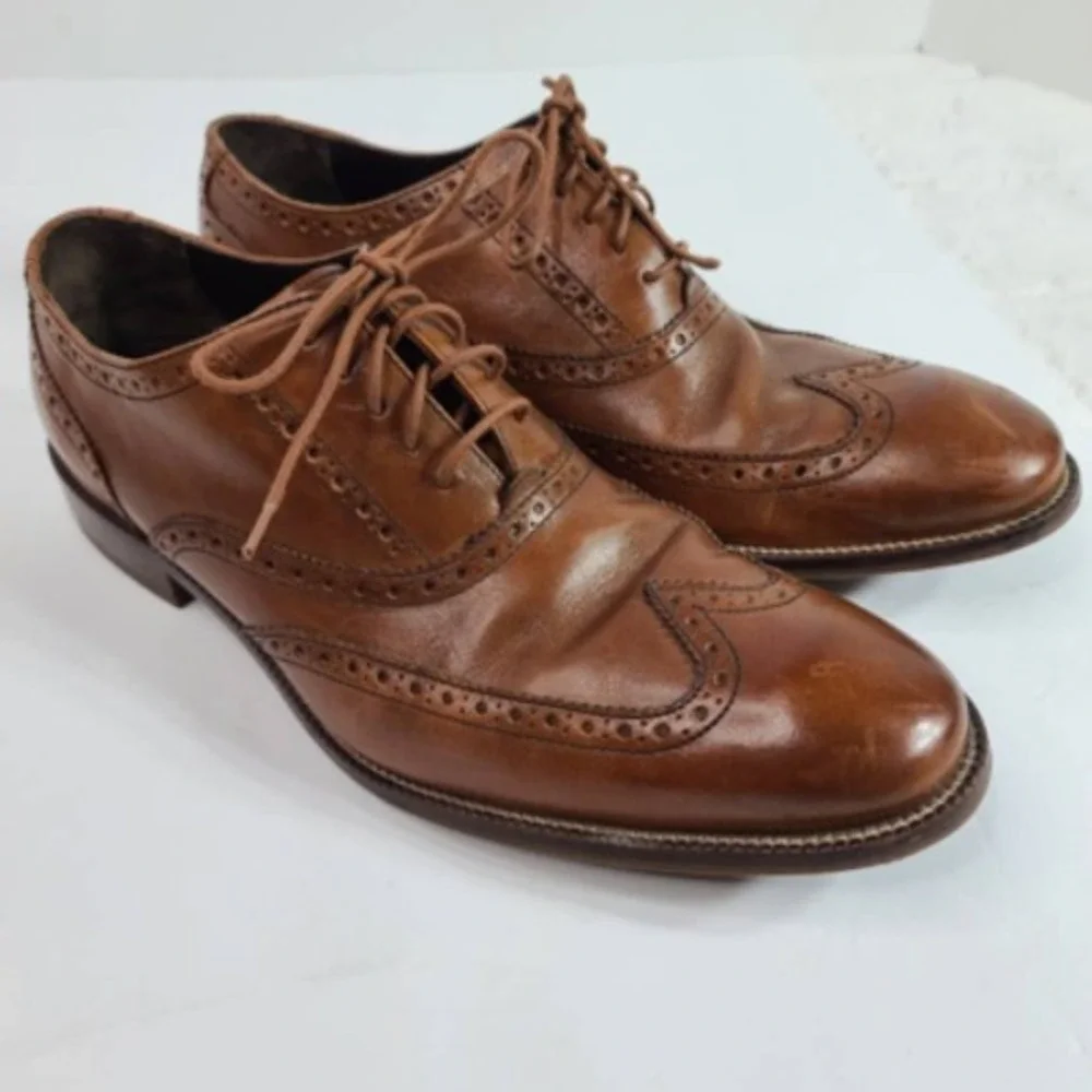 Cole Haan Mens Williams Oxford Dress Shoes Brown Lace Up Wingtip 10.5M